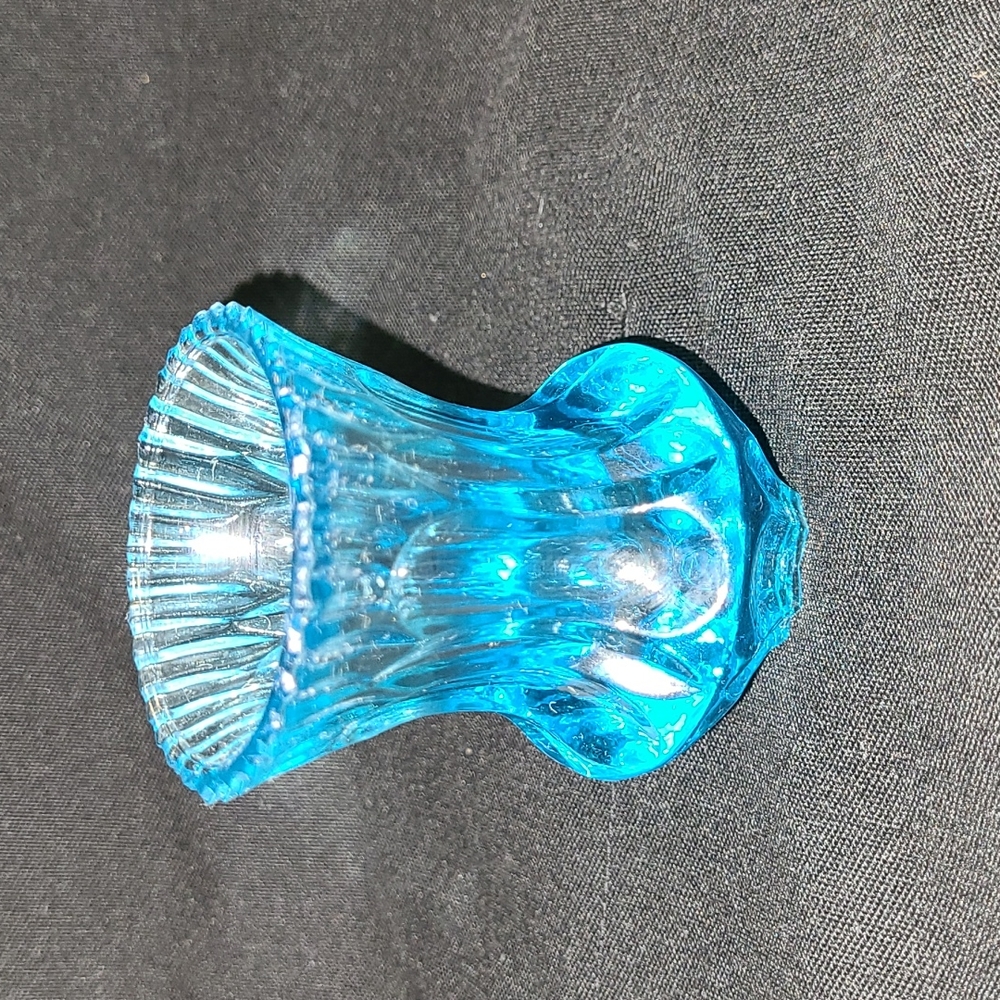 Vintage Wheaton Pressed Turquoise Glass Bud Vase/Toothpick Holder